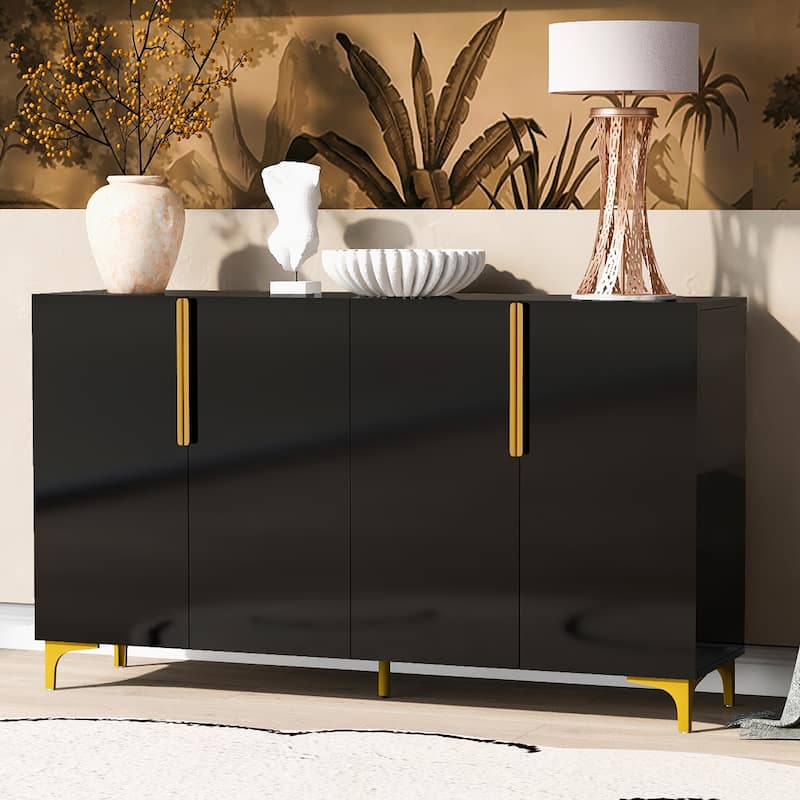 55" Sideboard Storage Cabinet with Adjustable Shelves, Glossy Finish