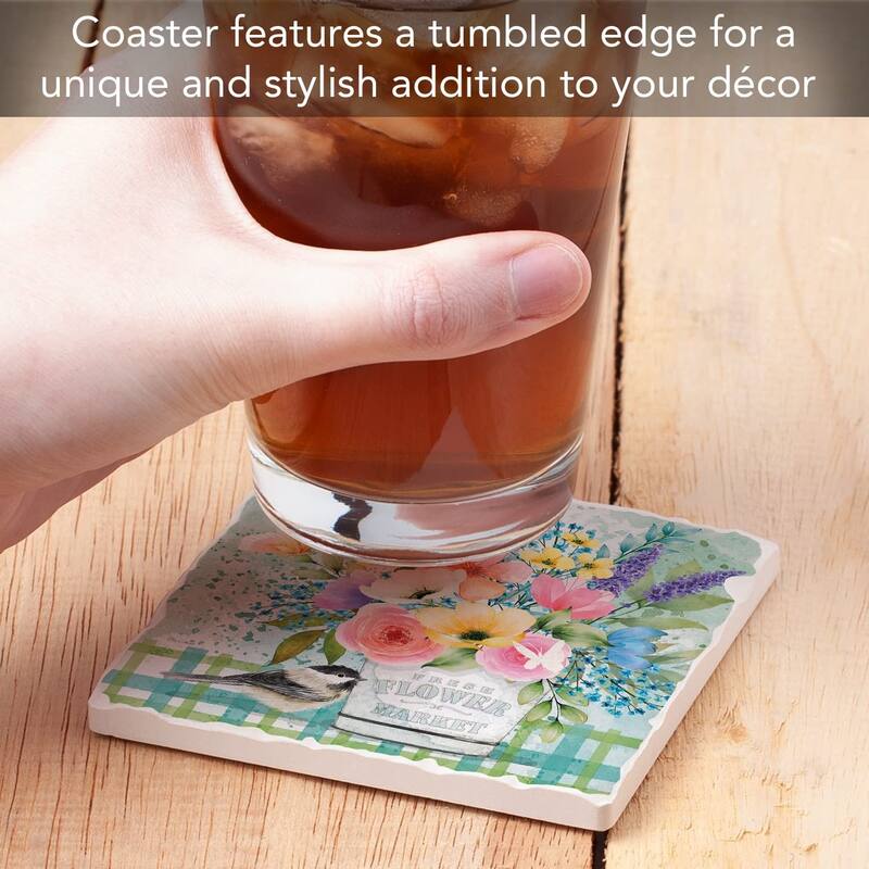 CounterArt Fresh Flower Market Absorbent Stone Tumbled Tile Coaster Set of 4 Made in The USA Protective Cork Backing