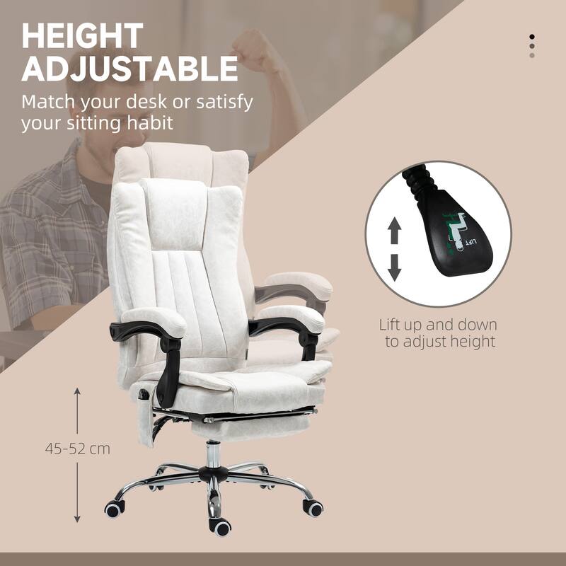 Massage Office Chair, Reclining Computer Chair with Adjustable Height and Footrest, White