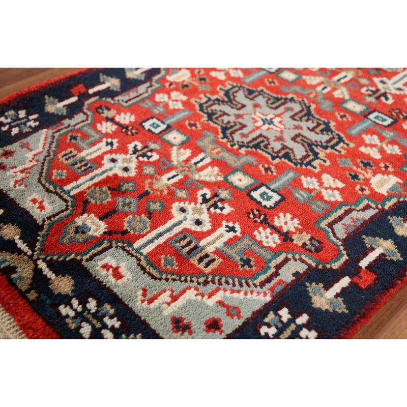 Orange Geometric Kazak Indian Accent Rug Hand-Knotted Wool Carpet - 2'0"x 3'0"