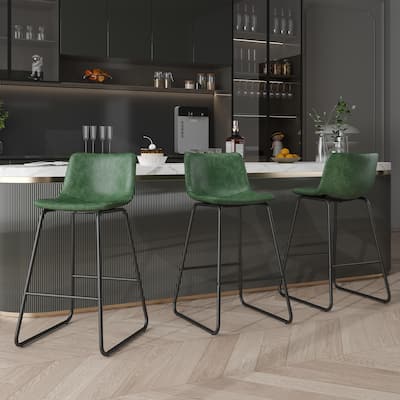 26" Counter Height Bar Stools, Modern PU Leather Counter Stools Set of 3