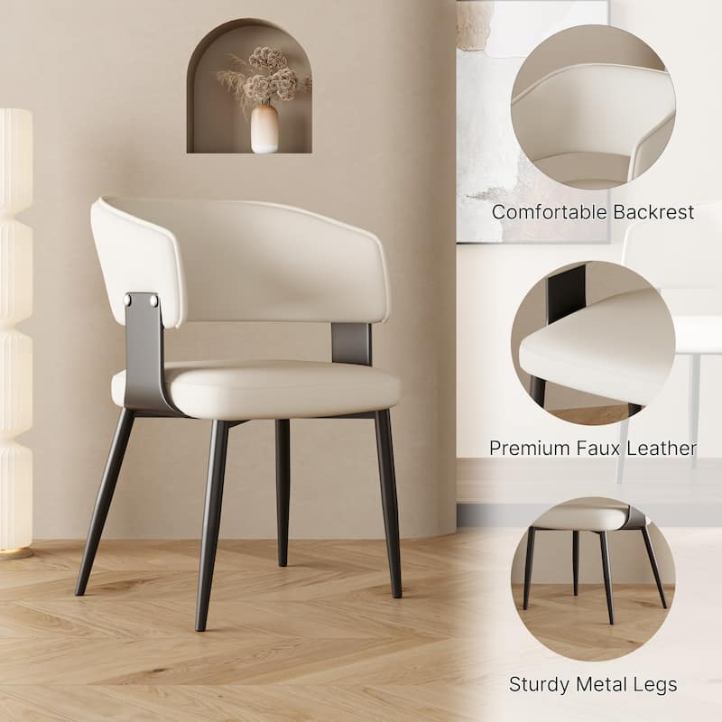 Modern Faux Leather Dining Chair, 2 pieces, Stainless steel legs, White