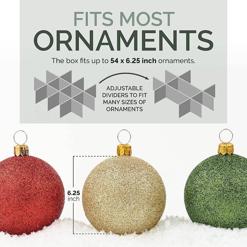 Christmas Ornament Storage Container - Heavy Duty 600D Tear Resistant Material, Zippered, Adjustable Dividers