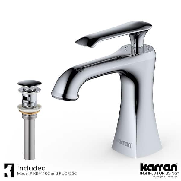 slide 6 of 34, Karran Woodburn Single Hole Single Handle Bathroom Faucet with Matching Pop-Up Drain Chrome