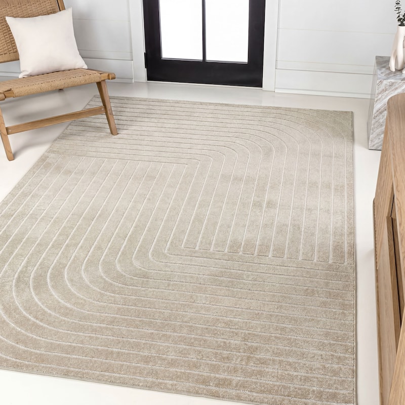 JONATHAN Y Finn High-Low MidCentury Modern Arch Stripe Two-Tone Indoor/Outdoor Rug