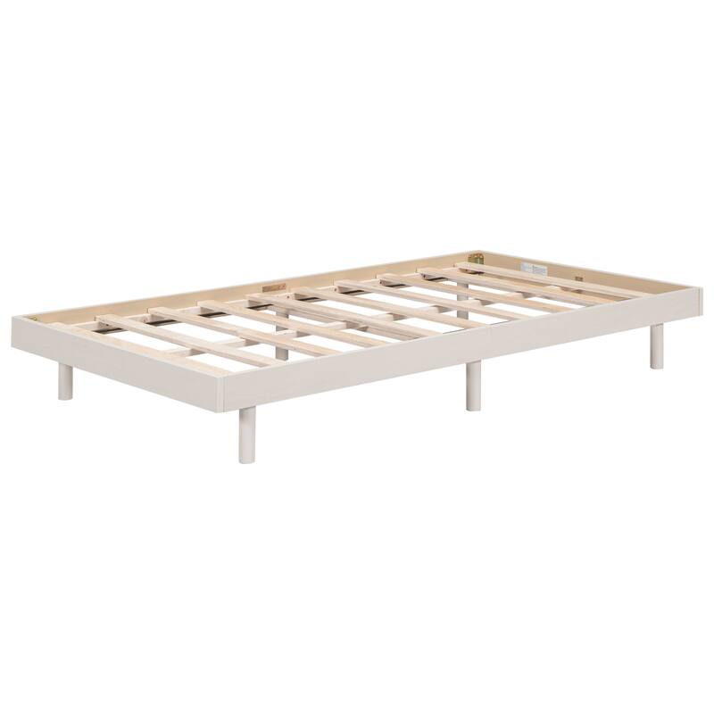 Twin Size Floating Platform Bed with Rubberwood Legs & Plywood Slats