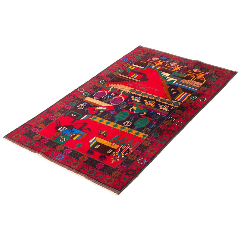 ECARPETGALLERY Hand-knotted Teimani Red Wool Rug - 3'8 x 6'7
