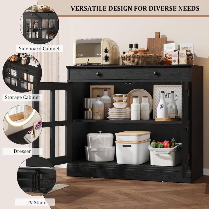 35.4" Sideboard Buffet Cabinets with Glass Door
