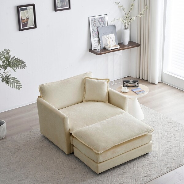 Beige Modern Chenille Single Sofa Chair with Ottoman Bed Bath Beyond 40884407