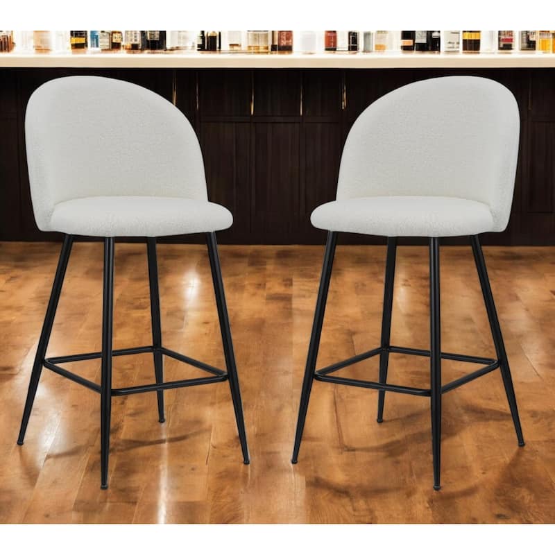 HomeRoots Set of Two 26" White and Black Fabric and Metal Low Back Counter Height Bar Chairs - Counter Height - White - Set of 2