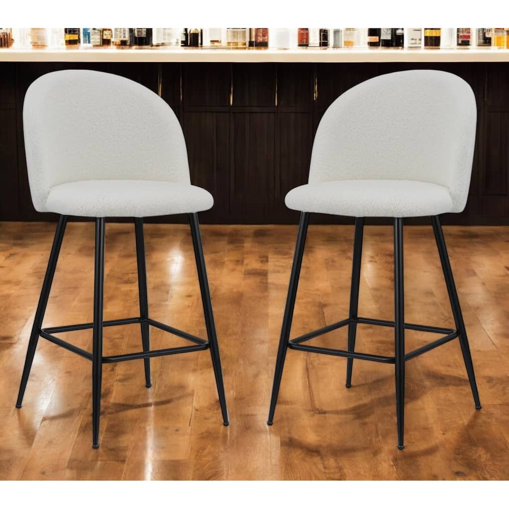 HomeRoots Set of Two 26" White and Black Fabric and Metal Low Back Counter Height Bar Chairs