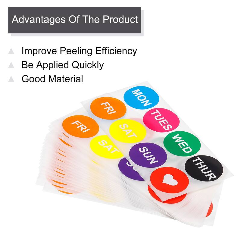 7 Days of the Week Labels Color Coding Sticker Round 50mm with a Heart