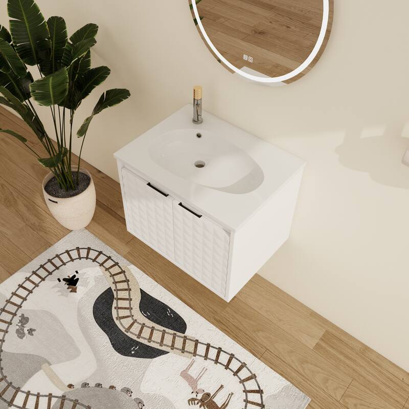 Malwee 24"/30"/36"/48" Floating Bathroom Vanity, Wall Mounted Bathroom Vanity with Resin Top,Soft Close Doors