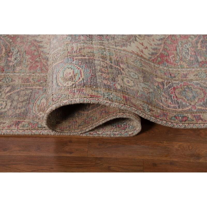 Tabriz Persian Vintage Area Rug Hand-Knotted Medallion Wool Carpet - 6'9" x 9'3"