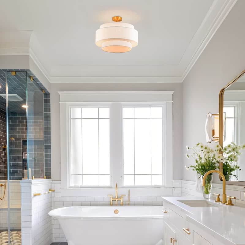 5-Light Modern Minimalist Neutral Fabric & Metal Drum Flush Mount Ceiling Light for Living Room - 5 Light