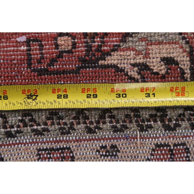 Hand Knotted Oriental 100% Wool Carpet Traditional Geometric Red Hamedan Runner Rug - 10' 2'' X 3' 2''