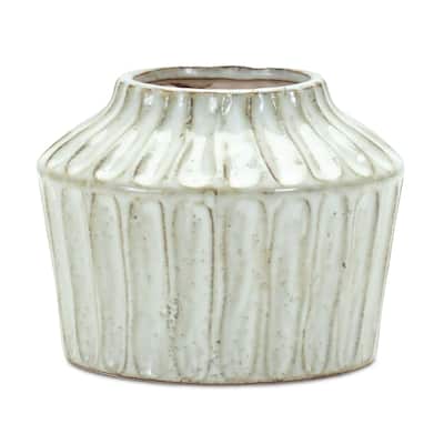 Rustic Carved Terracotta Vase - 5" - Cream