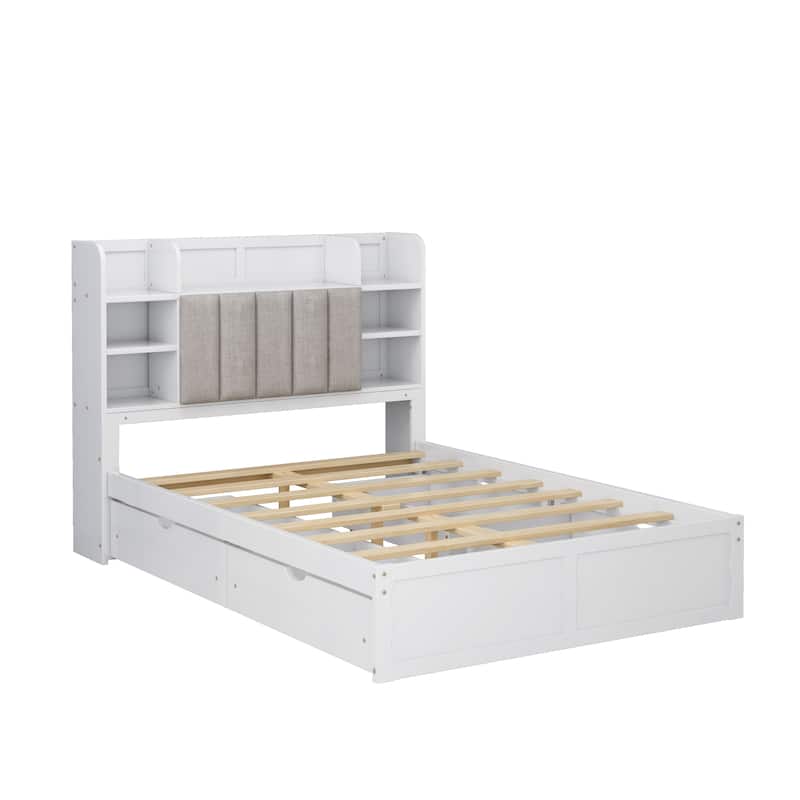 Multi-functional Full Size Bed Frame with 4 Under-bed Portable Storage ...