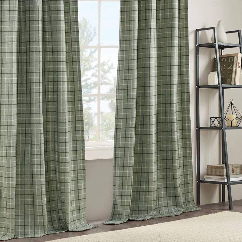 Plaid Rod Pocket and Back Tab Curtain Panel with Fleece Lining