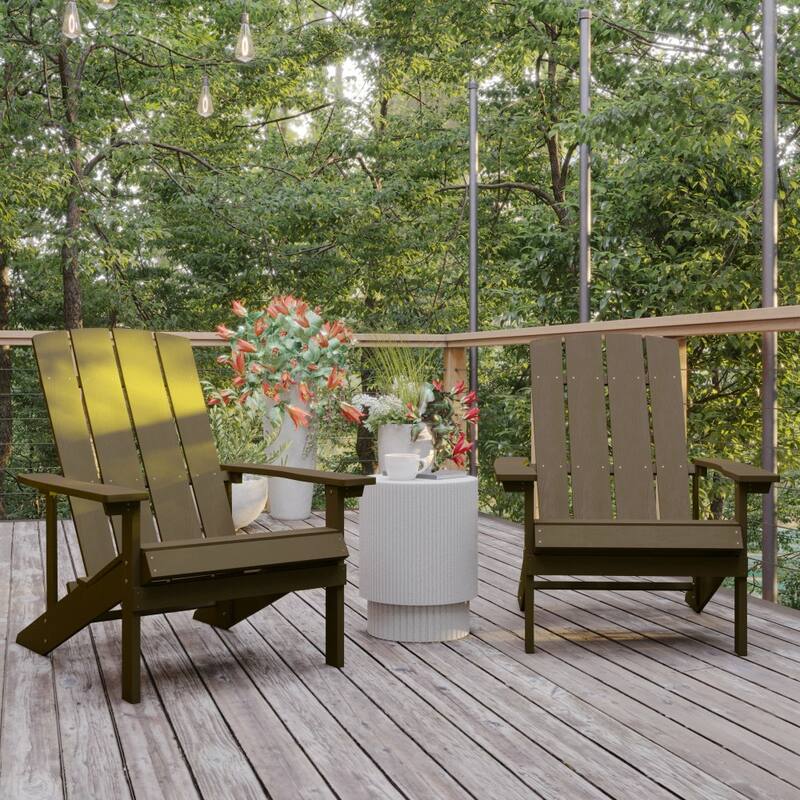Outdoor All-Weather Poly Resin Wood Adirondack Chairs (Set of 2)