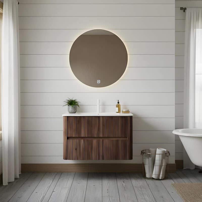 Floating Stripe Bathroom Vanity with Ceramic Sink