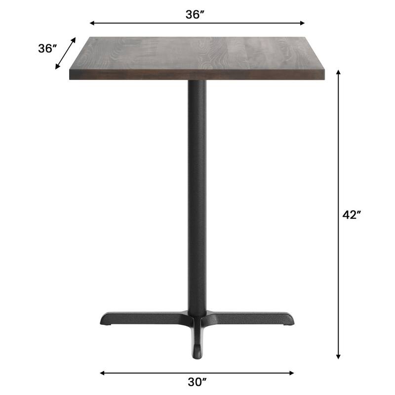 Square Solid Wood Commercial Tabletop with 30" x 30" Bar Height X-Base - 36"W x 36"D x 42"H