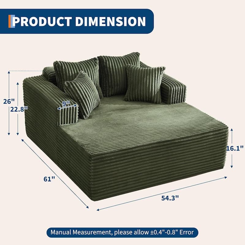 Oversized 2‑Person Chaise Lounge Chair, Sofa Bed with 4 Pillows