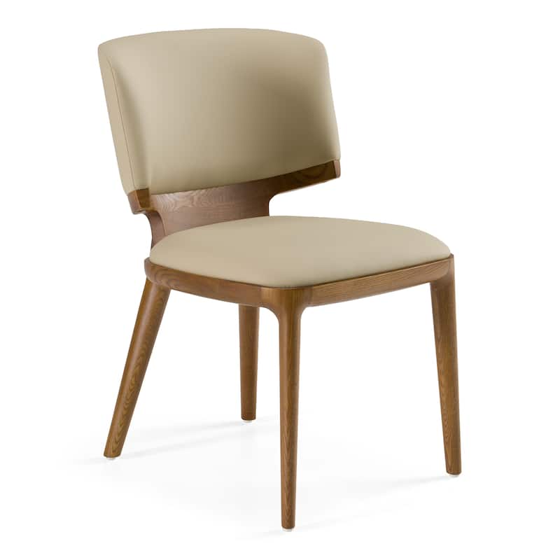 Modrest Stanley Contemporary Beige Leatherette and Walnut Dining Chair (Set of 2)