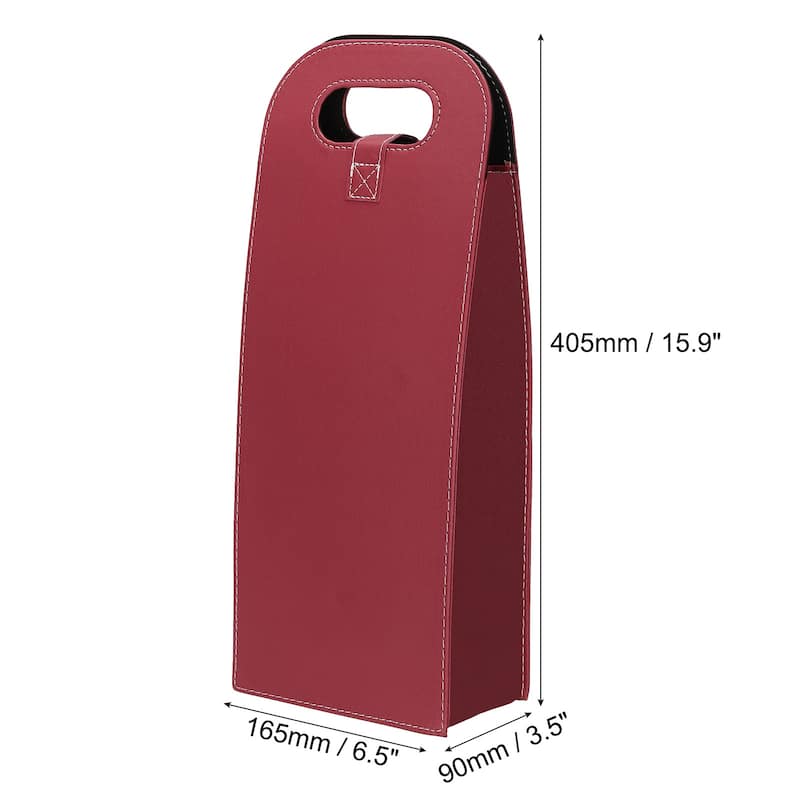 2 Bottle Wine Gift Bag Wine Bag Reusable Leather Wine Tote Carrier - 165 x 90 x 405mm - Red
