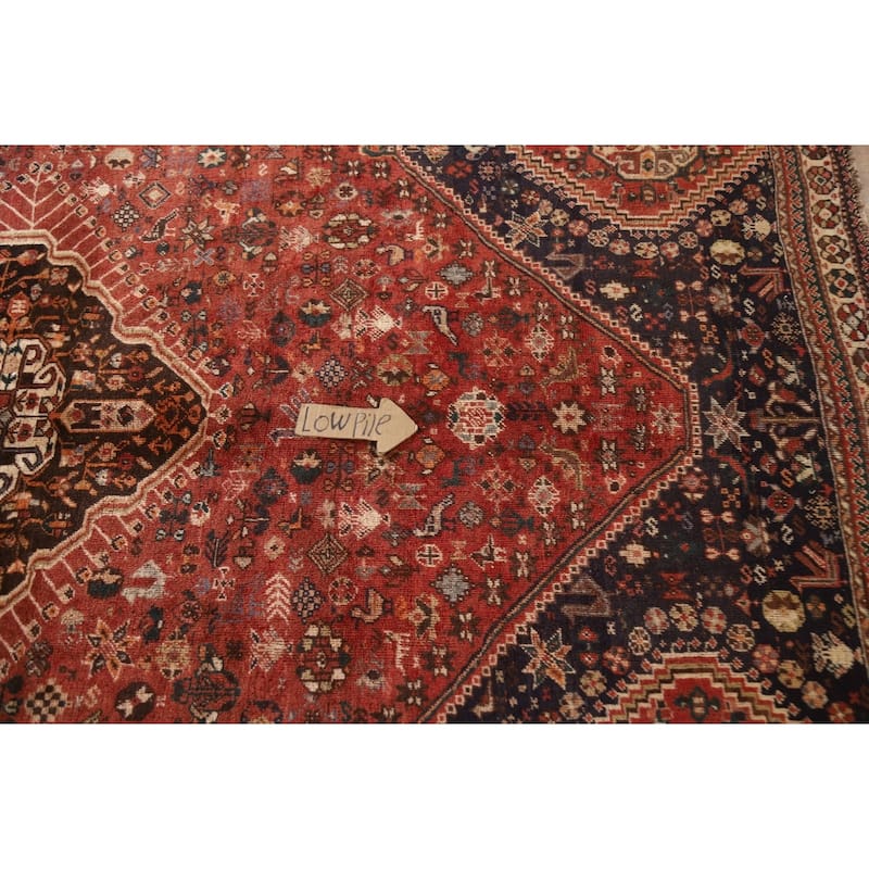 Hand Knotted Oriental 100% Wool Carpet Traditional Medallion Red Shiraz Area Rug - 9' 10'' X 6' 11''