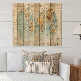 Designart 'Ancient Map of The World II' Rustic Print on Natural Pine ...
