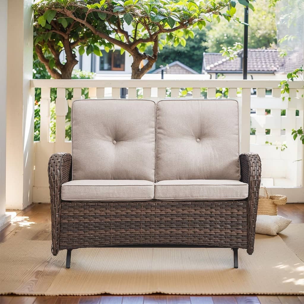 Outdoor Glider Loveseat Patio Sofa Brown-Beige - Brown