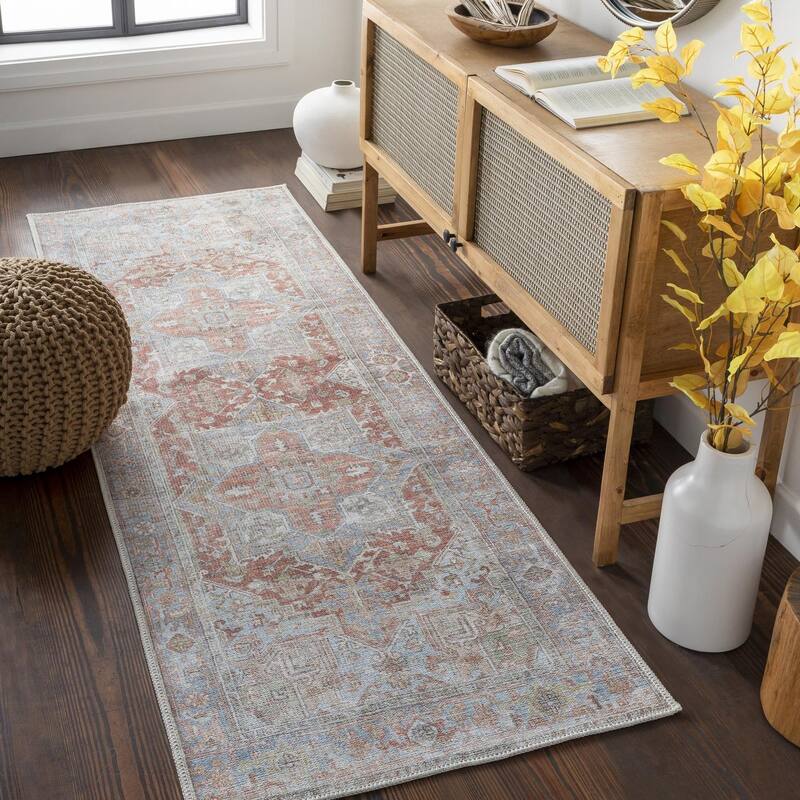Livabliss Traditional Alanya Medallion Washable Area Rug - 2'7" x 7'3" - Burnt Orange
