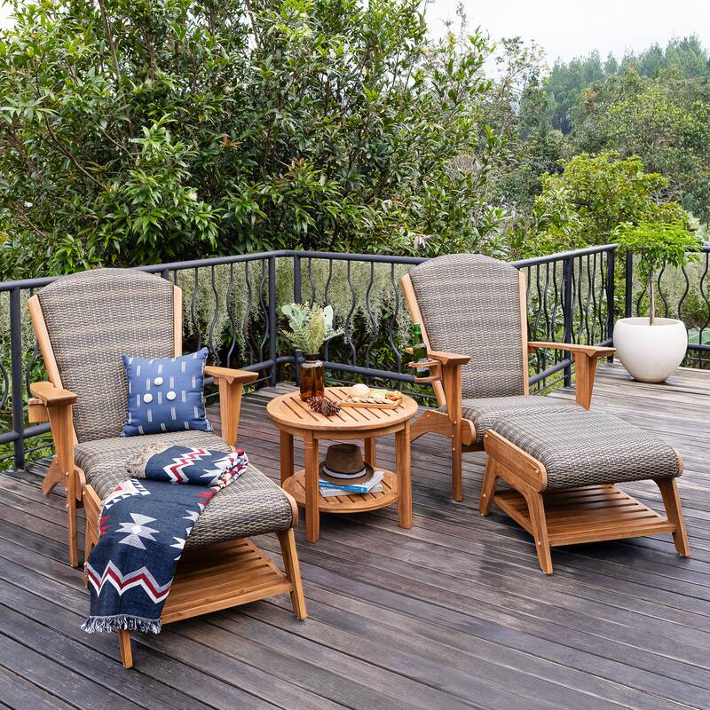 Cambridge Casual Camden Teak Outdoor Ottoman with Padded Woven Seat