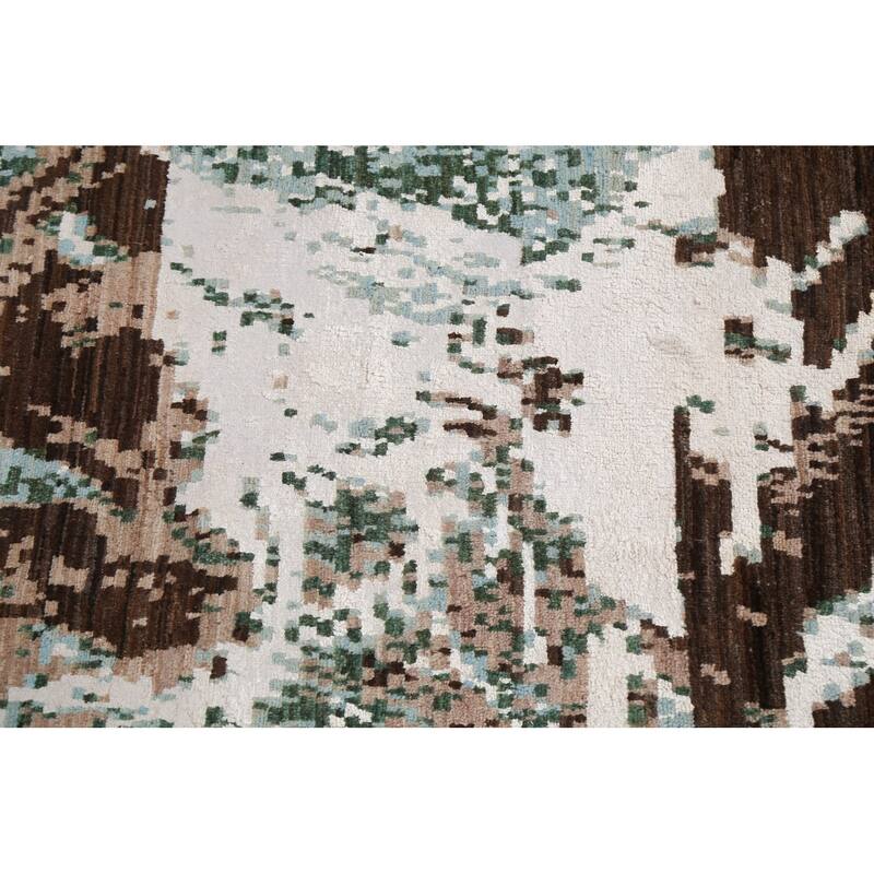 Wool/ Silk Abstract Artistic Modern Oriental Runner Rug Hand-knotted - 2'6" x 10'1"