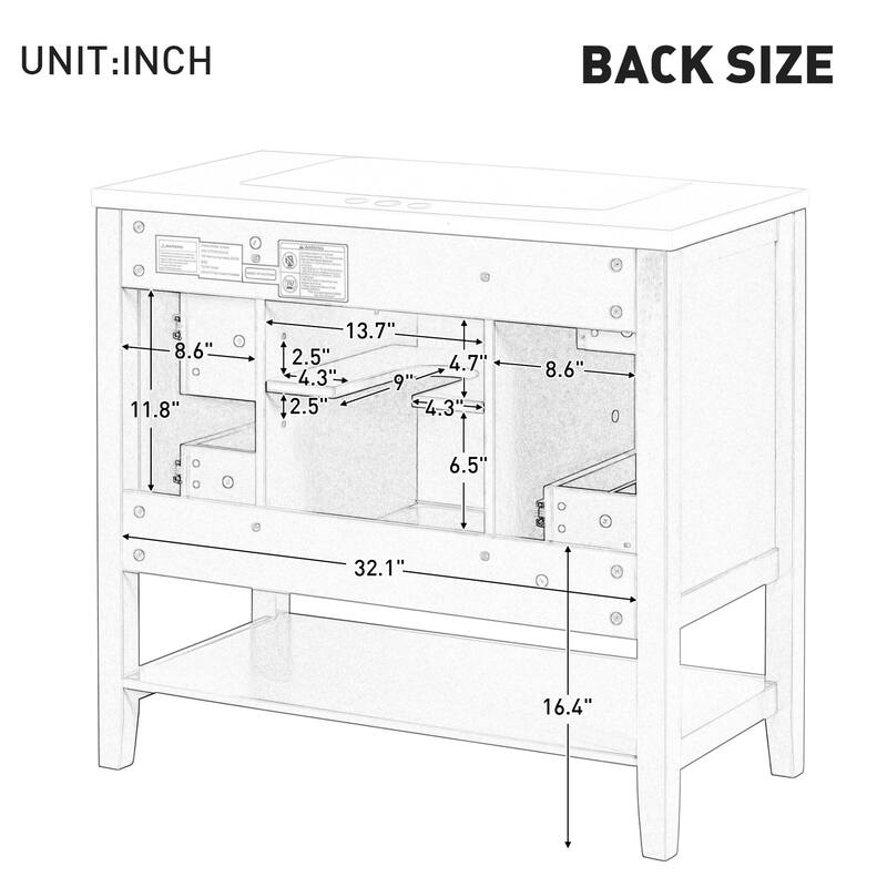 Bathroom Vanity with Sink,Cabinet,and Drawers,Open Shelf