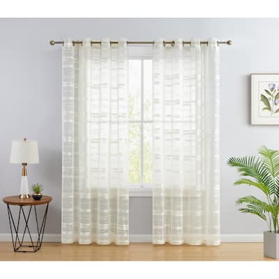 HLC.me Broadway Stripe Decorative Sheer Light Filtering Grommet Window Treatment Curtain Panels Bedroom - Set of 2 Panels