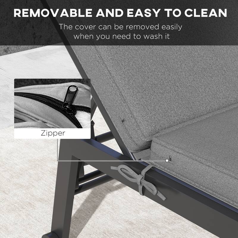 Outsunny 2 Patio Chaise Lounge Chair Cushions with Backrests, Replacement Patio Cushions with Ties for Outdoor Poolside Lounge