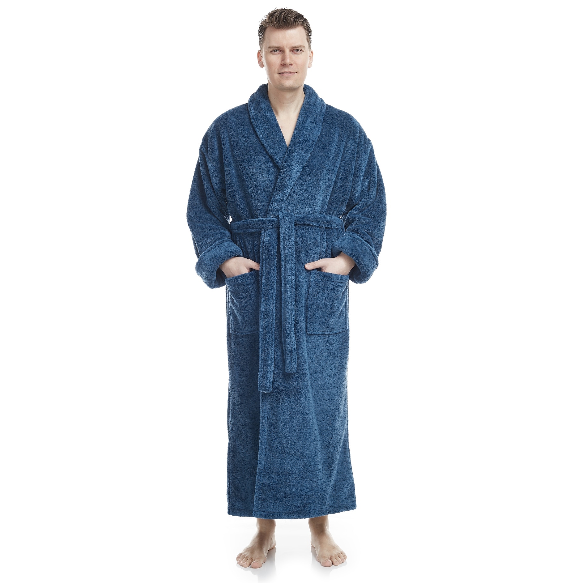 Mens Robe Microfiber Plush Fleece Bathrobe