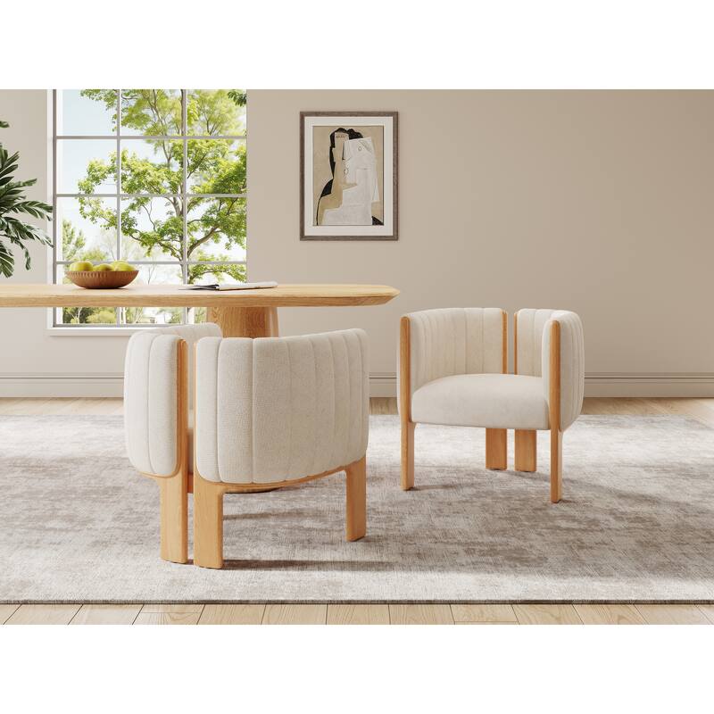 Modern Dining Chairs, Boucle Fabric Accent Chairs for Living Room, Upholstered Lounge Armchair with Wood Frame, Set of 2