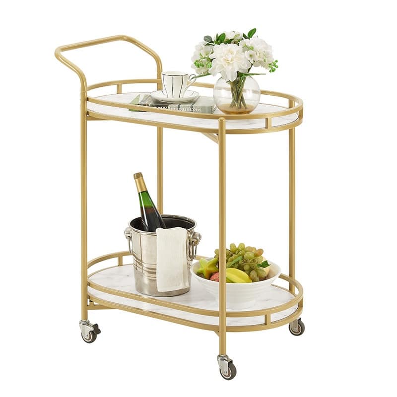 ROSEN GARDEN Metal Round Rolling Bar Cart - Oval