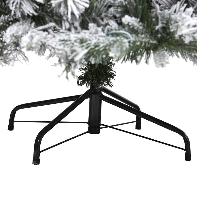 5ft Flocked Christmas Tree with Lights, Artificial Pine Tree, Holiday Decor, Realistic Holiday Tree - White - 60