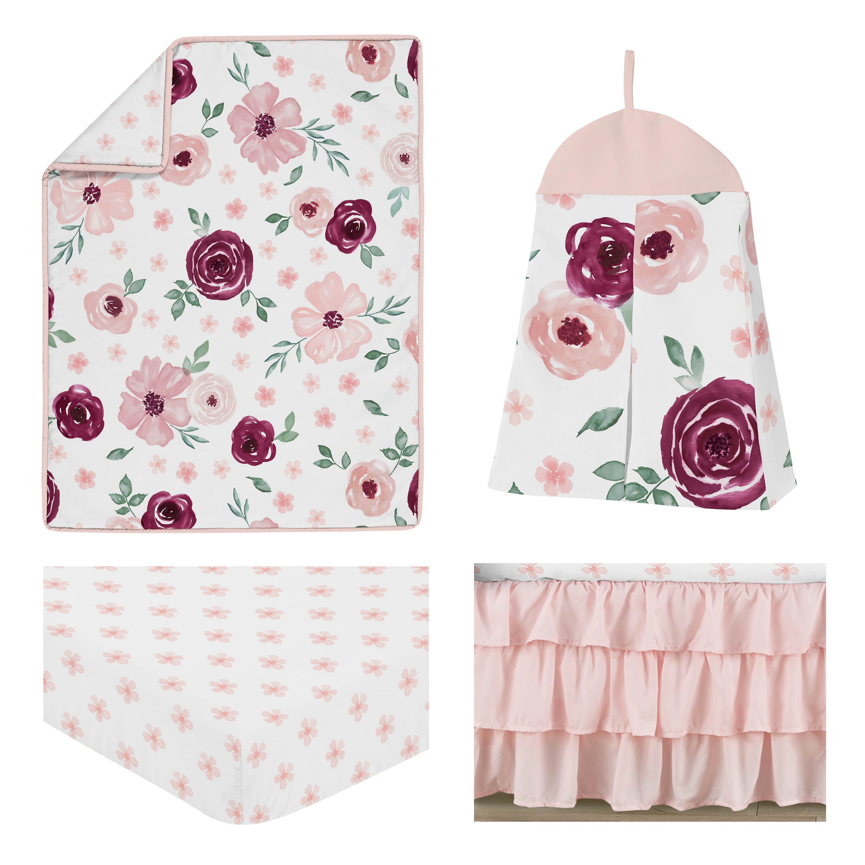 Sweet Jojo Designs Watercolor Floral 4 Piece Crib Bedding Set