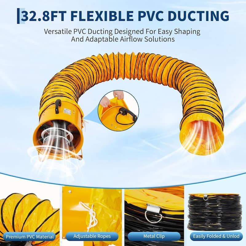 16 Inch 5500 CFM Heavy Duty Utility Blower Fan, Portable Industrial Exhaust Fan with 32.8ft Vinyl Hose