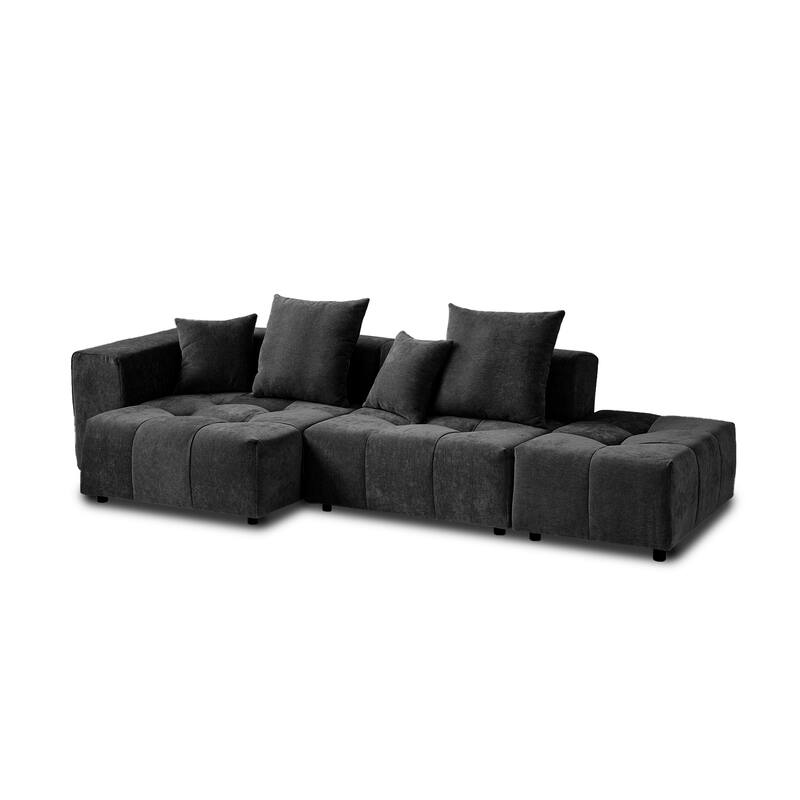 119.27" Linen Modular Sofa Chaise Sectional Sofa with Pillows, Ottoman