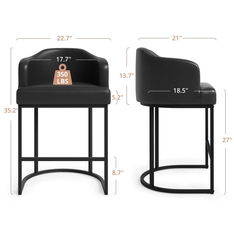 26.in Modern Set of 4 Barstool Fabric/Leather Upholstered Counter Height Stool with Metal Frame for Kitchen Island