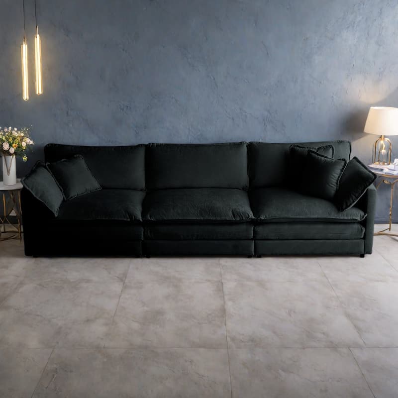 111.5" Chenille 4-Seater Sofa with Customizable Configurations and Premium Comfort - Black