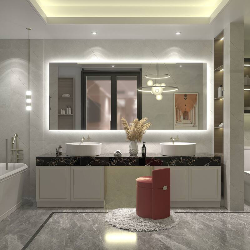 Frameless Anti-Fog 3 Colors Dimmable LED Backlit Wall Bathroom Vanity Mirror