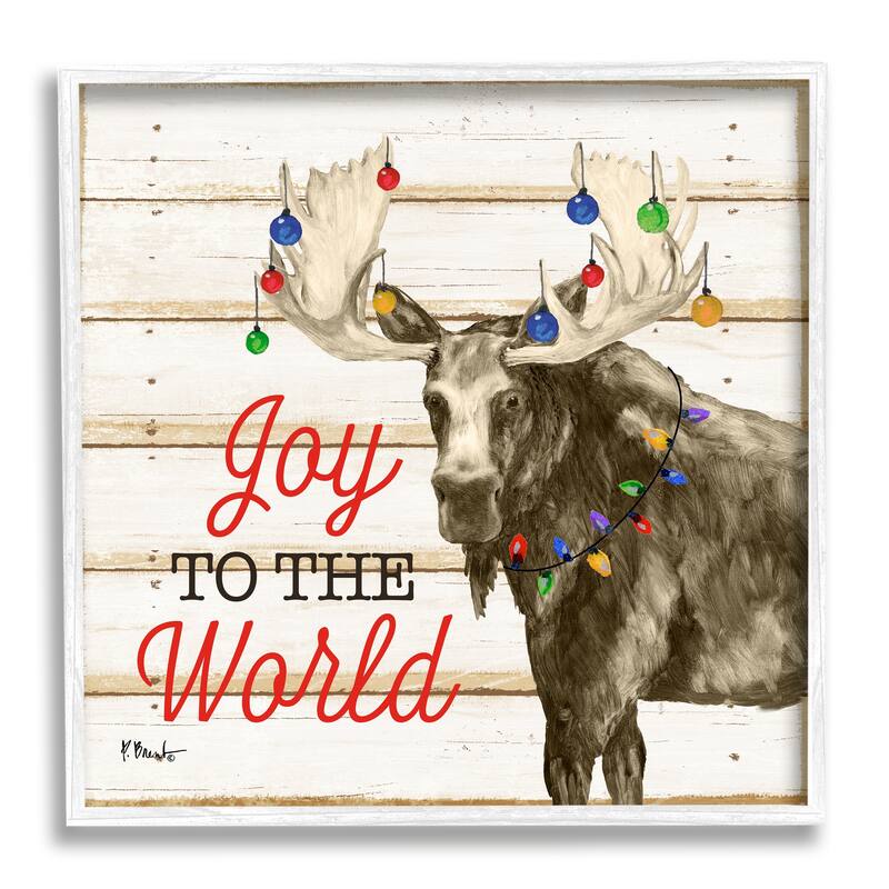 Stupell Moose with Festive Lights Framed Giclee Art Design by Paul Brent - 17 x 17 - White