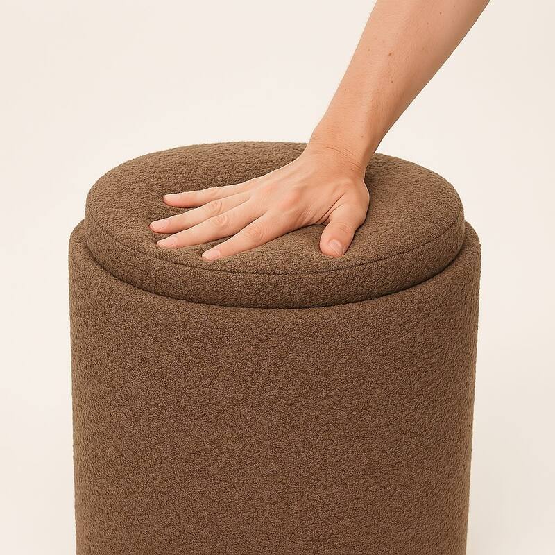 Boucle Tufted Round Storage Ottoman with Removable Tray Foot Stool